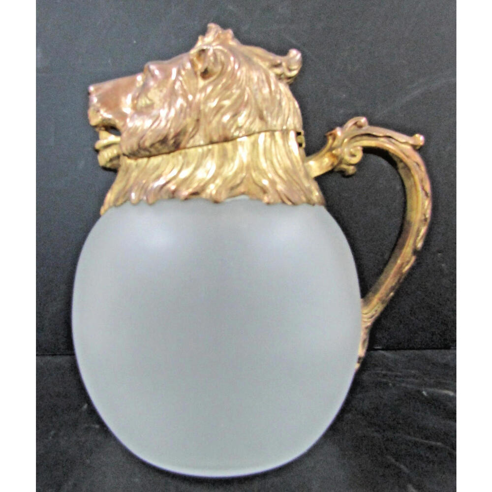 Mid-Century Modern Carole Stupell Gilt Lion Head Frost Glass Pitcher